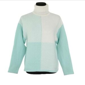 Courreges $920 Wool Sweater Made In Italy Size S White Mint Geometric Print Logo
